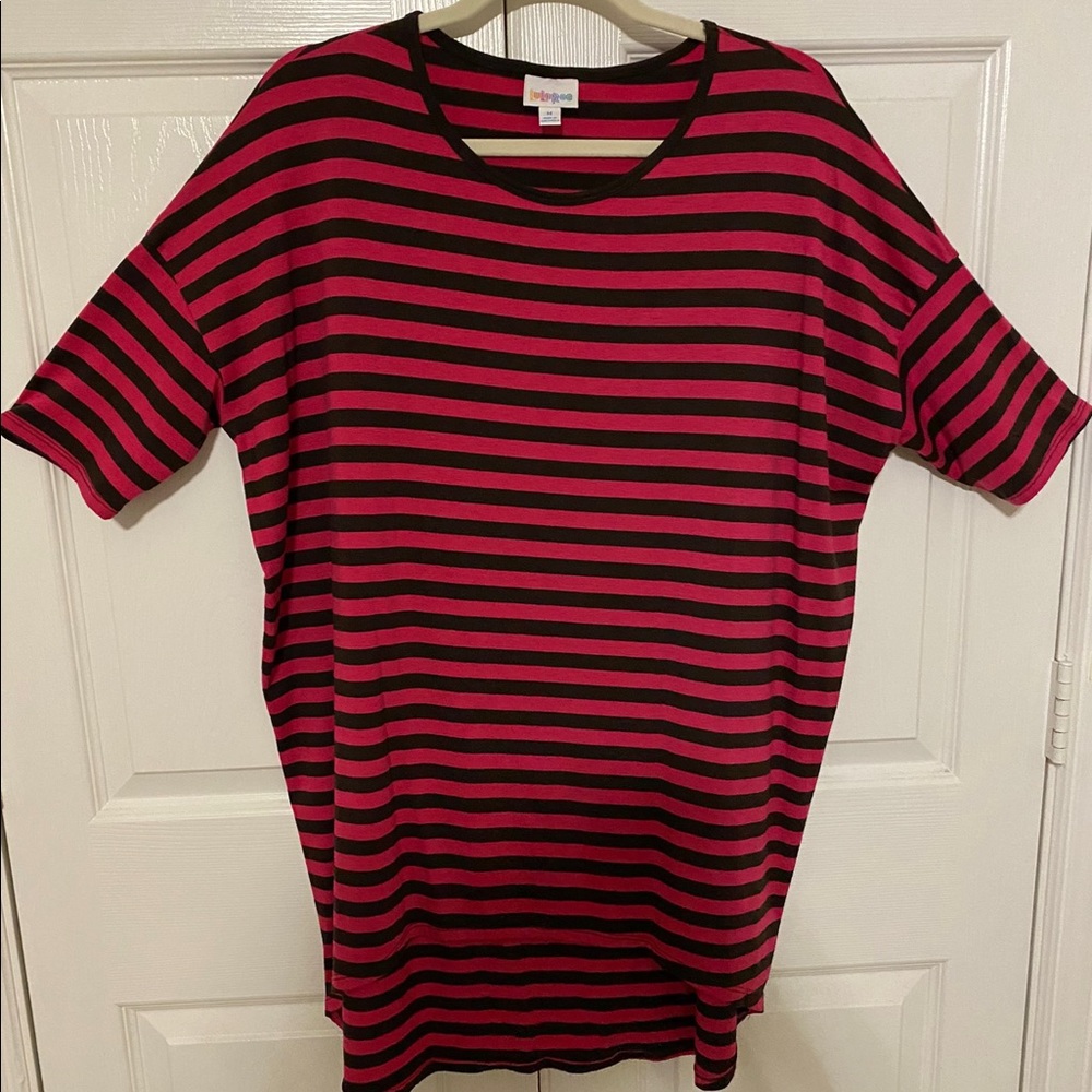 LuLaRoe Irma top, size Medium, dark brown and fuchsia, like new